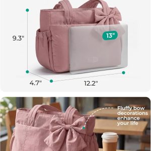 BAGSMART Crush Bow Tote Bag for Women, Large Work Tote with 40oz Tumbler, Puffer Travel Tote Bag for Work, Yoga, Gym