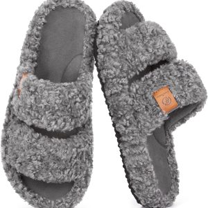 EverFoams Womens Fuzzy Open-toe Slippers Soft Comfy Memory Foam Indoor House Shoes