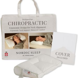 FOSSFLAKES Nordic Sleep Chiropractic Ergonomic Neck Pillow, Large-Firm Cervical Support for Sleeping, Patented Fiber Filling, Cotton Sateen Cover, White