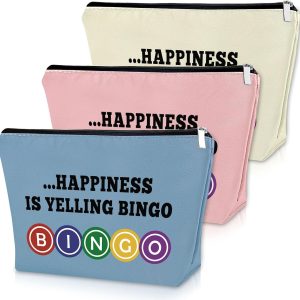 3PCS Bingo Gifts Makeup Bag Bingo Game Gifts for Adults Lucky Bingo Gifts for Friend Birthday Gifts for Bingo Player Cosmetic Bag Bingo Themed Gifts for Grandma Gambler Christmas Gifts Travel Pouch