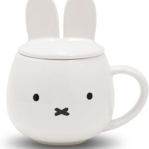 Japanese Ceramic Mug with Lid, 9.1 fl oz (270 ml), Cute Bunny Design, Dishwasher & Microwave Safe, Heat Retention Coffee Cup