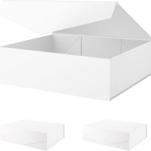 PACKHOME 17×14.5×5.5 Inches, 3 Extra Large Gift Boxes with Lids, Magnetic Closure Boxes for Clothes and Large Gifts (Matte White with Grain Texture)