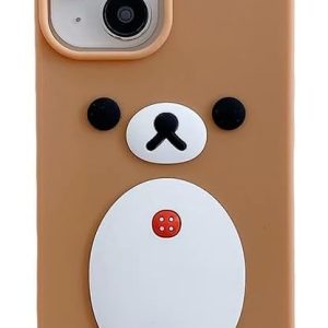 Smooth Soft Silicone Phone Case for Apple Japanese Bear Teddy Animal 3D Cartoon Super Classic Cute Lovely Adorable Kawaii Protective Kids Girls Women (Brown, for iPhone 15)