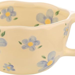 VanEnjoy Ceramic Cup, Cute Coffee Mug, Strawberry Mug, Aesthetic Coffee Mug, Retro Flower Mug, Ceramic Tea, 10oz/300ml for Tea Coffee, Milk and Oatmeal