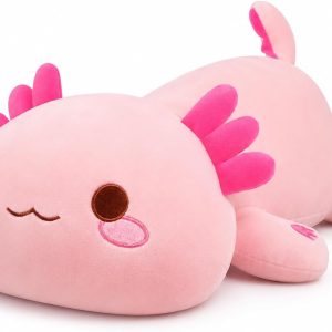 Axolotl Plush Pillow 11.8 Inch, Soft Pink Kawaii Stuffed Animal Toy, Cute Salamander Plushie Gift for Kids Adults Bedroom Decor