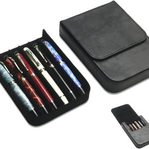 Leather 6 Fountain Pen/Pencil Tray Case, Handmade, Magnetic Closure with Drawer Design, Gift Choice for Man/Woman/Office, 6 Slots（Black）