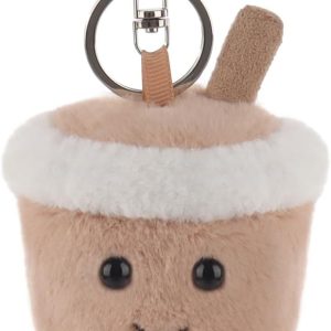 Apricot Lamb Milk Tea Food Plushies Cute Keychain, Soft Stuffed Plush Toy Keyring for Kids’ Backpack, Purse, 4 Inches