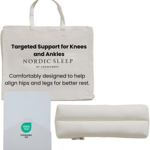 FOSSFLAKES Nordic Sleep Knee and Ankle Pillow for Side Sleepers – Firm Ergonomic Leg Pillow for Spine & Hip Alignment, Patented Fiber Fill, Cotton Sateen Cover