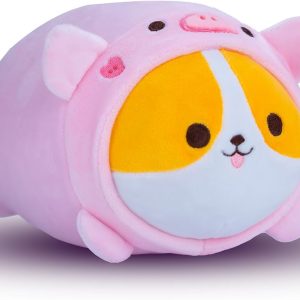 AIXINI 5 in 1 Plush Pillow Toys Set – Pink Salamander, Keji Pig, Bee, Strawberry, Panda, Cute Stuffed Animals Pillows for Kids, Soft Cartoon Bedroom Decor Gifts (Keji Pig, Medium Size)