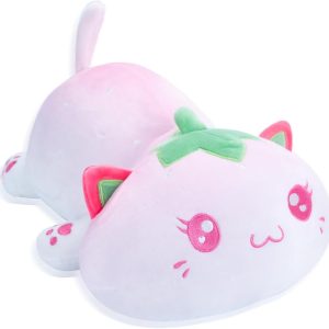 AIXINI 5 in 1 Plush Pillow Toys Set – Pink Salamander, Keji Pig, Bee, Strawberry, Panda, Cute Stuffed Animals Pillows for Kids, Soft Cartoon Bedroom Decor Gifts (Strawberry, Medium Size)