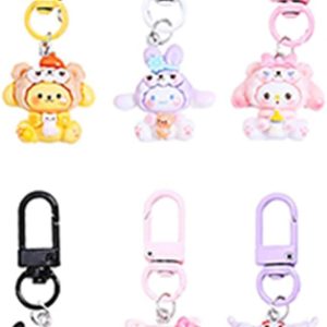 6 Pack Adorable Keychains Small Purse Charms Cute Cartoon Keychain Cosplay Anime Wallet Charm, Funny Zipper Keychain Women Pink Key Holder With Resin Anime Charms