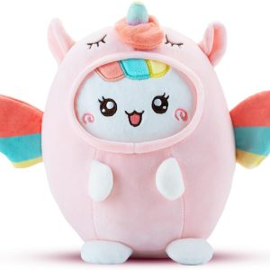 AIXINI Soft Huggable Cat Plush Pillow – Adorable Stuffed Animal for Cuddling, Comfort Gift for All Ages, Ultra Soft Filling, Fluffs Up Easily (Unicorn, Medium Size)