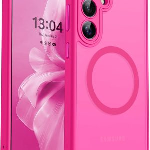 CANSHN Designed for Samsung Galaxy S25 Plus Case (2025) [Full Camera Protection] [Compatible with Magsafe] Translucent Matte Back Protective Phone Cover, Hot Pink