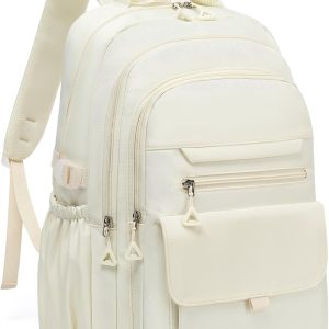 Phaoullzon Girls School Backpack for Boys, College Aesthetic Laptop Teen Bookbag for Travel,Beige