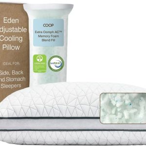 Coop Home Goods Eden Bed Pillow Queen Size for Sleeping on Back, Stomach and Side Sleeper- Medium Soft Memory Foam Cooling Gel – CertiPUR-US/GREENGUARD Gold