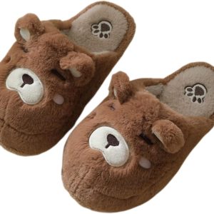 Animal Cotton Bear Slippers – Cartoon Plush Indoor/Outdoor Couples Shoes for Autumn and Winter