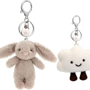 Cute Keychain Bunny Plush Rabbit Key Chain Smiling Cloud Keychains Women Bag Purse Backpack Charms