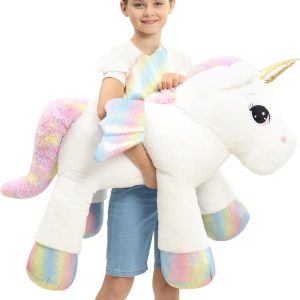 FFxiong 44 Inch Giant Unicorn Stuffed Animal Pillow, Cute Soft Big Unicorn with Rainbow Wings Large Plush Toy, Gifts for Girlfriend Girls Boys Kids Birthday Valentines Christmas