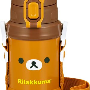 OSK SBR-450DL Direct Stainless Steel Bottle, 15.2 fl oz (450 ml), Cold Insulation Dedicated Shoulder Strap, One-Push Rilakkuma Face RIF Water Bottle, Direct Drinking