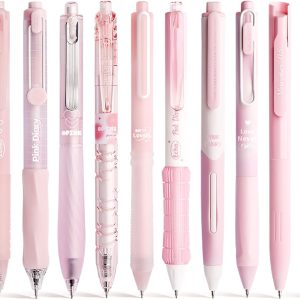 10 Count Pastel Gel Ink Pen Set,Cute Note Taking 0.5mm Fine Point Retractable 10 Count Black Ink Pens with for Writing, Journaling, School, Office (Pink)