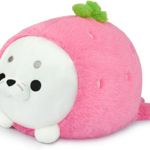 Cute Strawberry Seal Plush Pillow, Soft Chubby Seal Plushie Animal Toy for Kids, Girlfriend, Boys (9 Inch)