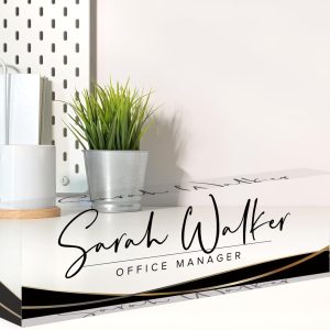 Custom Name Plate for Desk, Desk Name Plate Personalized, Office Decor for Women Men, Acrylic Desktop Accessories, Office Appreciation Gifts for Boss Social Workers Nurse Teacher Employee (Black Stripe)