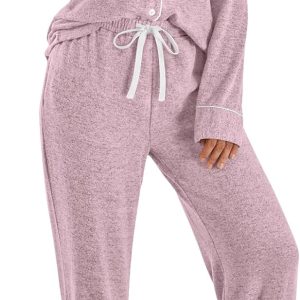 LILLUSORY Women’s Long Sleeve Pajama Set – Soft Button-Down Top & Comfortable Drawstring Pants with Pockets
