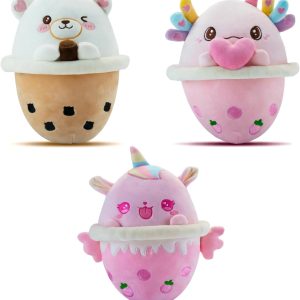 AIXINI Cute Boba Milk Tea Plush Pillow Toy,Soft Emotional Comfort Pillow Cushion, Gift for Kids & Adults,Fluffy Cotton Filled,Home Sofa Bedroom Decor (Four-in-one, Medium Size)