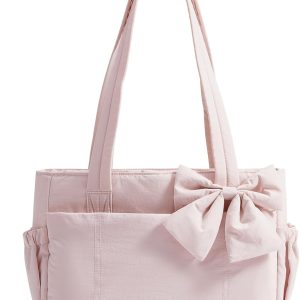 BAGSMART Crush Bow Tote Bag for Women, Large Work Tote with 40oz Tumbler, Puffer Travel Tote Bag for Work, Yoga, Gym