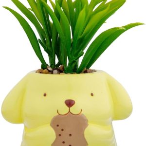 Toynk Sanrio Pompompurin 3-Inch Sculpted Ceramic Mini Planter with Artificial Succulent | Cute Flower Pot, Faux Indoor Plants