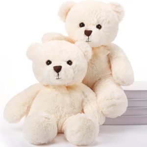 HyDren 2 Pack Bear Stuffed Animals 18 Inch Cuddly Stuffed Bear Plushies with Bow for Birthday Gifts Baby Shower Decors Party Decors (Cream White)