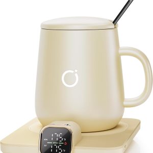 Coffee Mug Warmer & iKago Mug Set, Temperature Control Smart Heated Mug for Desk, Electric Coffee Warmer with Auto Shut Off & Real-Time Temp Display, Gifts for Men Women, 15oz Ceramic Mug
