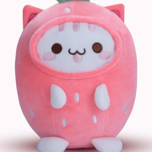 AIXINI Soft Huggable Cat Plush Pillow – Adorable Stuffed Animal for All Ages, Ultra-Soft Filling, Comfort Gift for Kids, Friends & Family, Perfect for Cuddling and Decor (Strawberry cat, Medium Size)