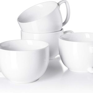 Teocera 16oz Large Coffee Mugs Set of 4 – Thick White Porcelain Cups for Cappuccino, Latte, Tea & Hot Chocolate – Dishwasher Safe Ceramic with Comfort Grip Handles