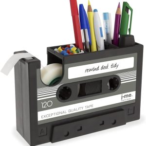 Cassette Tape Dispenser Pen Holder Vase Pencil Pot Stationery Desk Tidy Container Office Stationery Supplier Gift-onepalace (Black)