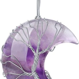 XIANNVXI Necklaces for Women Crescent Moon Pendant Necklace Tree of Life Wire Wrapped Crystal Necklaces Natural Gemstone Quartz Jewelry for Women