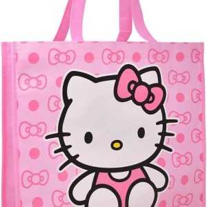 Fast Forward Hello Kitty Large Shopping Tote Bag, Pink with Bow Pattern, Reusable