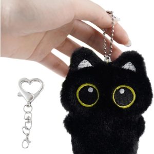Black Cat Plush Keychain Purse Charm – Cute Bag Charms Gifts for Women