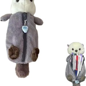 Plush Pencil Case Cute Otter Pen Bag Animal Pencil Case Plush Animal Stationery Pouch for Pencils Eraser Sharpener