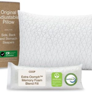 Coop Home Goods Original Adjustable Pillow, Queen Size Bed Pillows for Sleeping, Cross Cut Memory Foam Pillows – Medium Firm Back, Stomach and Side Sleeper Pillow, CertiPUR-US/GREENGUARD Gold