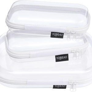 YQBRAO 3 Pack Clear Hard Shell Zipper Case,Rigid Protection Diaper Bag Organizer Pouches, TSA Approved Toiletry Bag with YKK Zippers for Cosmetics, Toys & Electronics