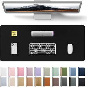 YSAGi Leather Office Desk Pad Protector, Large Mouse Pad, Non-Slip, PU Leather, Laptop Desk Blotter, Waterproof Writing Pad for Office and Home, Black, 23.6″ x 13.8″