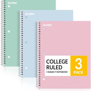 SUNEE Spiral Notebooks, 3 Pack, 1-Subject, College Ruled Paper, 8″ x 10-1/2″, 70 Sheets per Notebook, Assorted Pastel Colors Spiral Notebooks for School