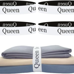 4 Pieces Bed Sheet Organizer Bands, Sheet Organizers and Storage Label Bands, Sheet Label for Bedding, Sheets Organizer for Closet,Sheet Keepers Linen Labels Bedding Bands (4Pcs Queen)