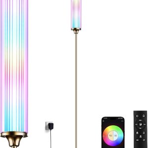FRIDEKO HOME Smart RGB Floor Lamp, Dimmable Music Sync Lighting with App & Remote, 16M Colors 200+ Scenes for Living Room Bedroom Gaming Decor, 12W 1500LM Gold