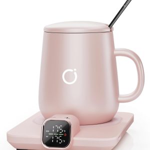 Coffee Mug Warmer & iKago Mug Set, Accurate Temperature Control Smart Heated Mug for Desk, Electric Coffee Warmer with Auto Shut Off & Real-Time Temp Display, Gifts for Men Women, 15oz Ceramic Mug