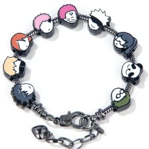 SONGCHANGJEWELRY DIY JJK Charm Bracelet Gifts – 9 Mini Anime Faces in Chibi Style – Gojo, Yuji, Sukuna, Panda & More – Removable Alloy Chain for Fans and Collectors