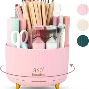 SKYDUE 360 Rotating Multipurpose Organizer – Cute Rotating Pen Holder with 5 Slots for Art Supplies, Office, School, Home
