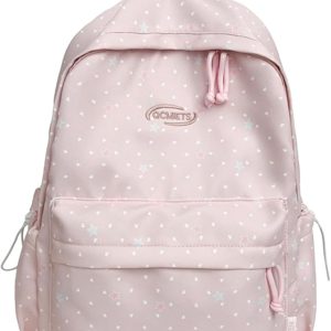 Cute Aesthetic Backpack Y2K Simple Heart Star Print Kawaii Backpacks Travel Laptop Rucksack Backpack for Women (Pink)
