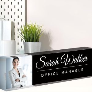 Personalized Desk Name Plate with Photo, Custom Name Plate for Desk, Office Decor for Women Men, Acrylic Desk Accessories, Office Gifts for Boss Manager Nurse Teacher, Employee Appreciation Gifts